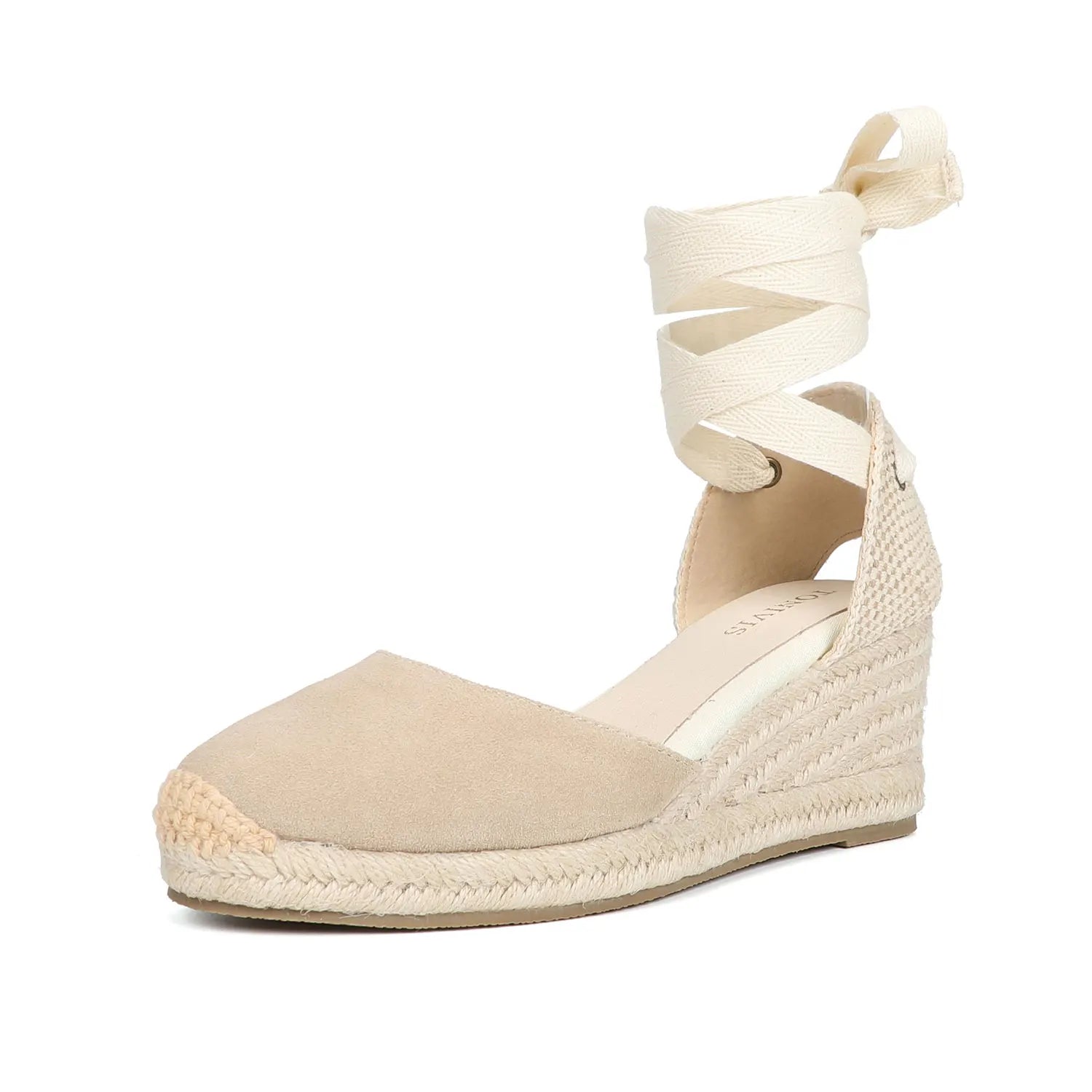 Women's Cow Suede Wedge Sandals with Ankle Strap, Casual Lace-up Platform Shoes - Comfortable and Stylish for Everyday Wear