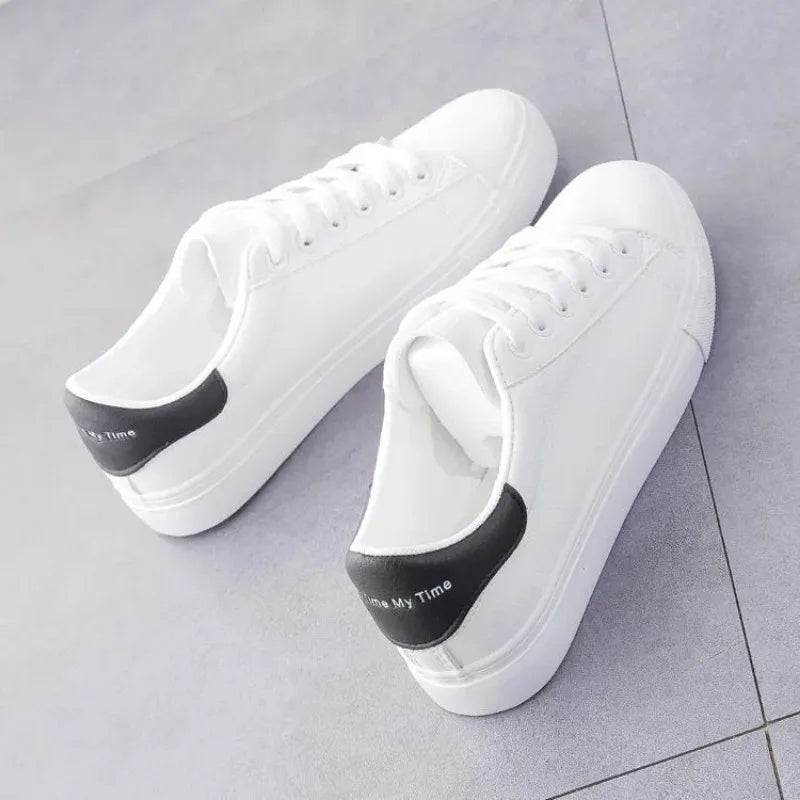 2024 New Women Sneakers Fashion Breathble Vulcanized Shoes Pu Leather Platform Shoes White Lace Up Casual Shoes Zapatos Mujer