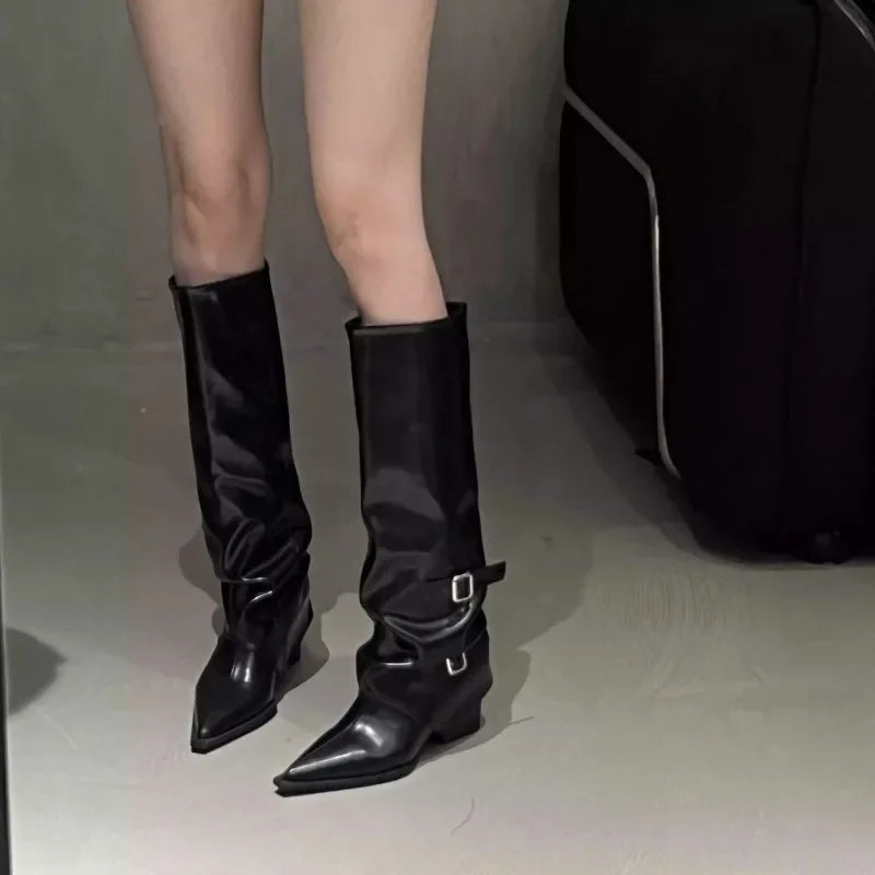 2024 New High-heeled Women Boots Pointed Toe Long Boots for Women Sexy Punk Gothic Boots Paris European and American Female