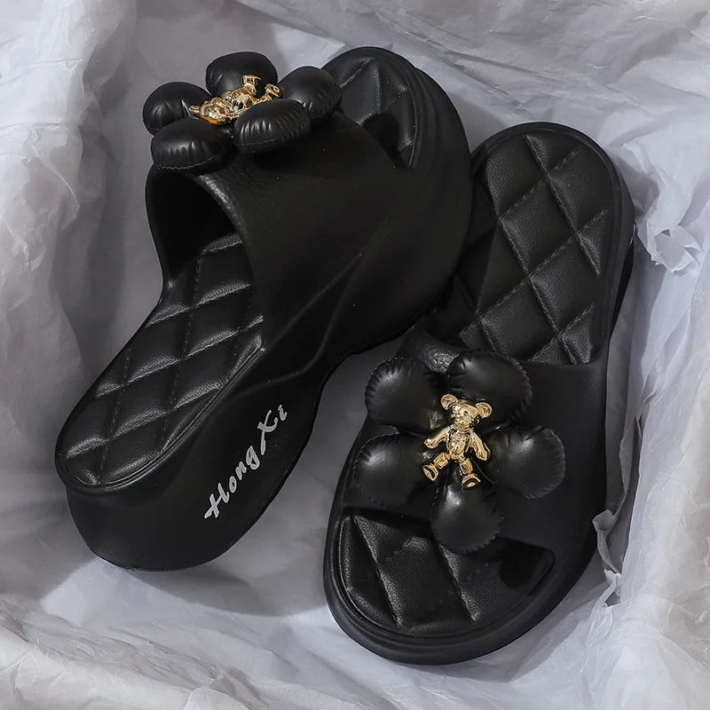 New Fashion Bowknot Women's Slippers Summer Women Slippers Indoor Outdoor Green Flip Flops Beach Shoe Home Non-slip EVA Slippers