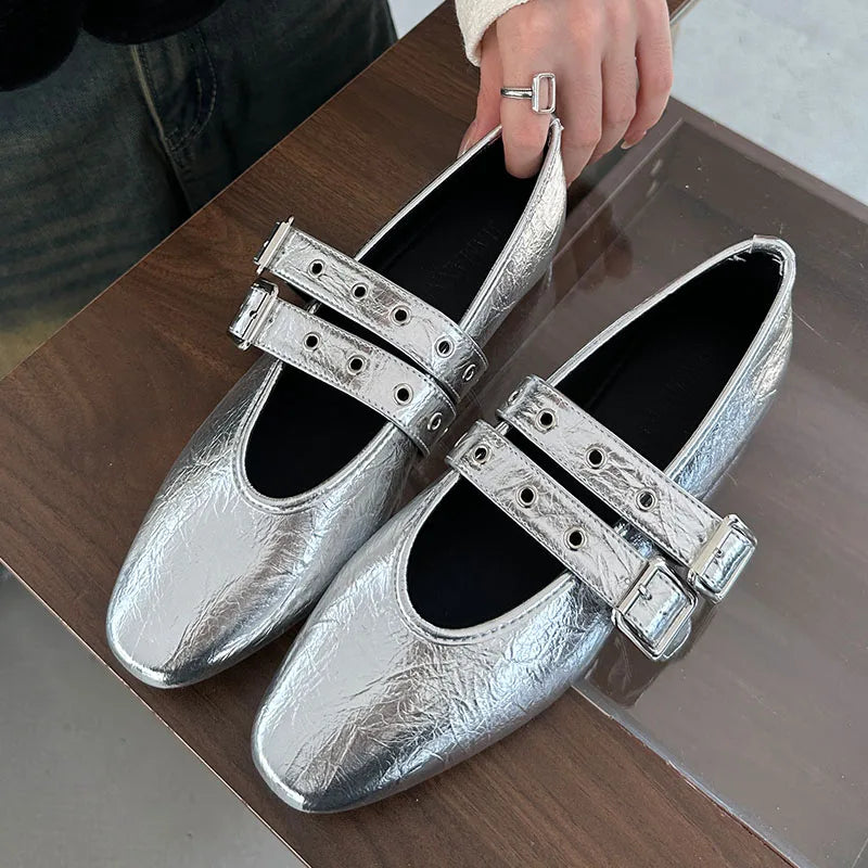 Female Buckle Strap Footwear Ballet Flats Fashion Women Dance Shoes Spring Round Toe Ladies Flats With Lolita Shoes