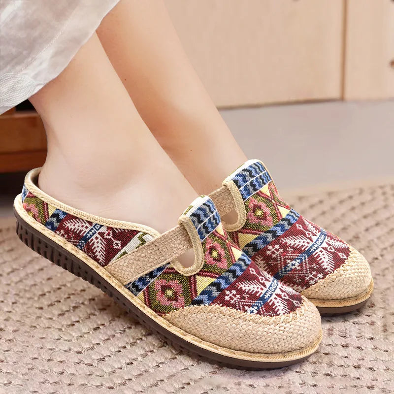 2024 Fashion Women's Shoes Bohemia Style Embroidered Linen Breathable Outdoor Casual Slippers Shoes for Women Zapatos De Mujer
