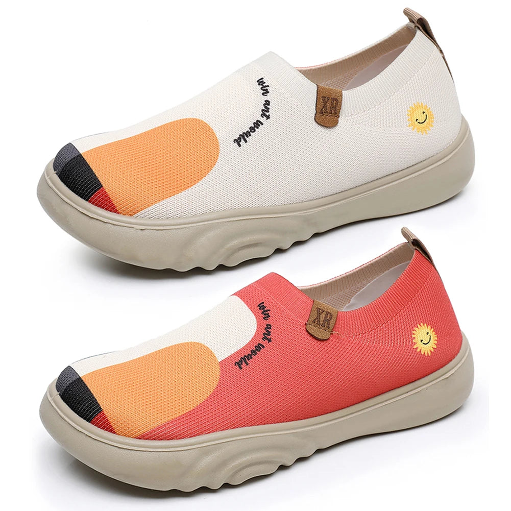 Fashion Man Women Driving Footwear Floral Art Slip-On Flats Breathable Anti-Slip Casual Walking Shoes Round Toe Painted Loafers