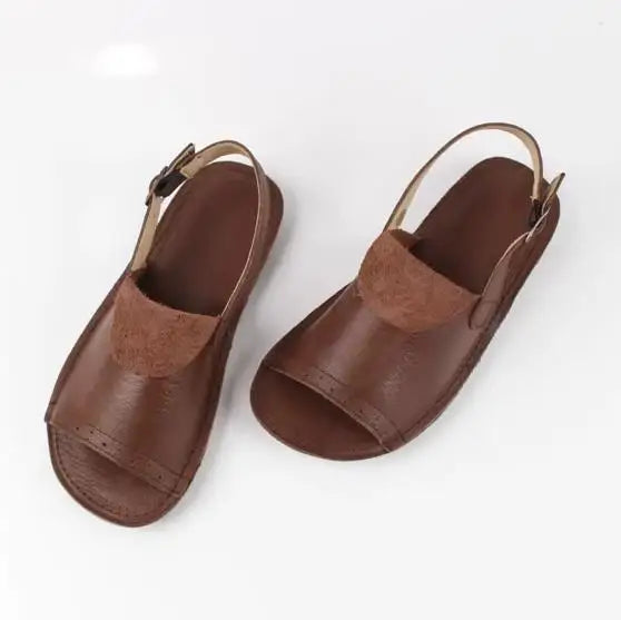 Careaymade-Spring Head layer cowhide shoes,Pure handmade flat Wipe color shoes,Women the retro art mori girl Retro Sandals