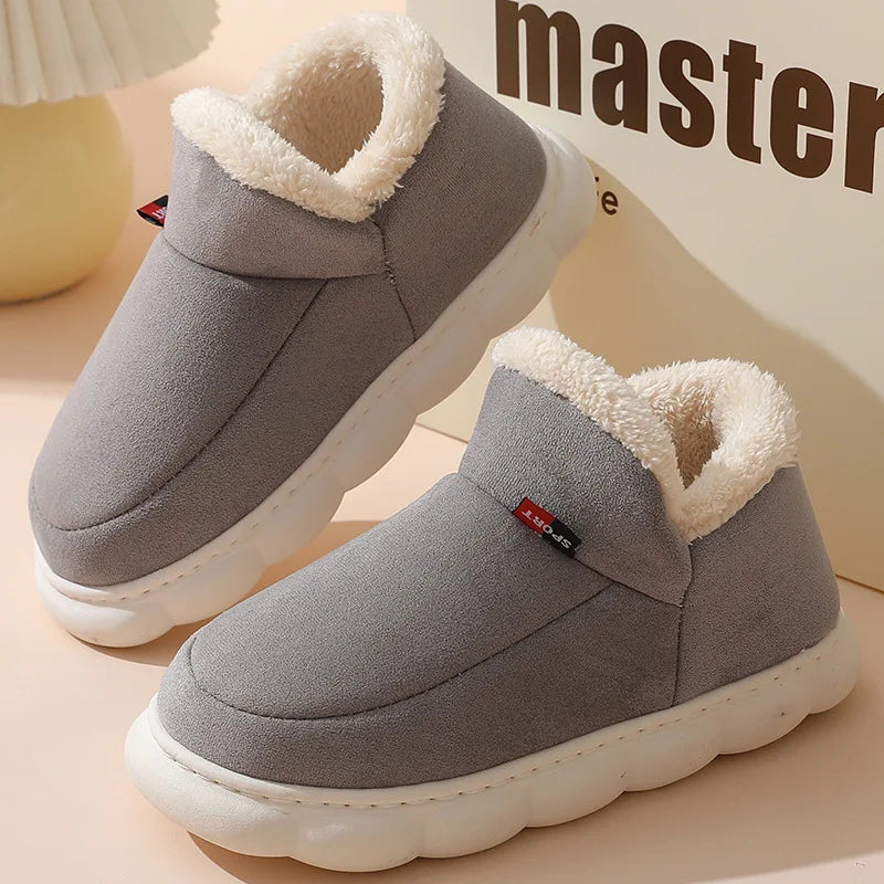 Comwarm Winter Fur Shoes Women Warm Men Shoes Outdoor Plush Shoes Indoor House Shoes Antiskid Platform Fuzzy Shoes Fur Boots