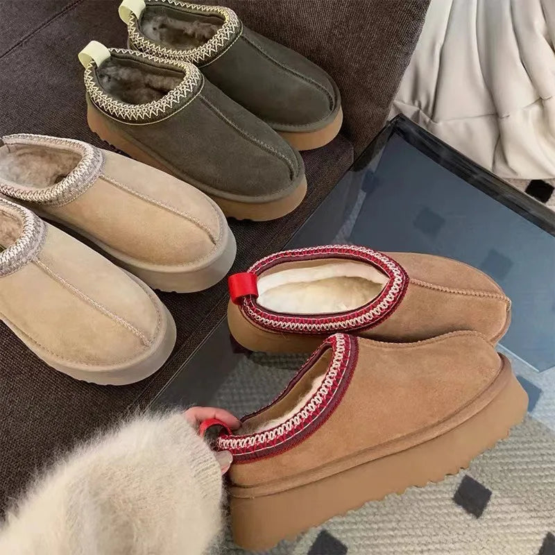 2024 New Snow Boots for Women Winter Cashmere Warm Platform Without Heel-covered Hair Half Slipper Cotton Shoes for Women Q426