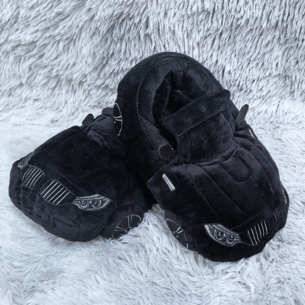 Highland Cow Car Shape Plush Shoes White CAR Racing Plush Slippers Winter Warm Soft Creative Indoor House Slipper Adults Shoe