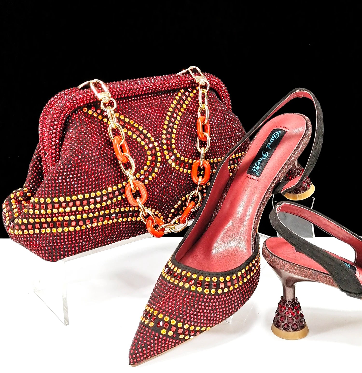 QSGFC 2024 New Designer Specials Italian Women Heels Shoes and Bag Set Royal Green Color Comfortable With Rhinestone for Party