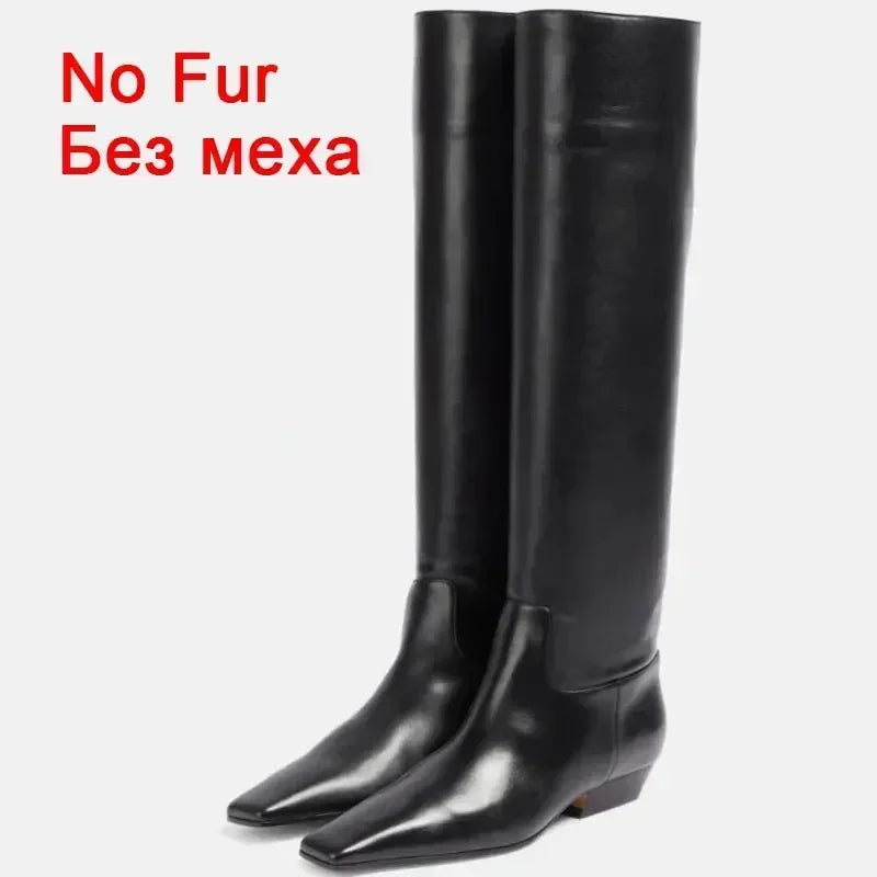 JOZHAMTA Size 35-43 Women Knee Boots 2025 Ins Fashion Stone Pattern Soft Leather Thick Heels Shoes Fall Winter Long Tall Boots