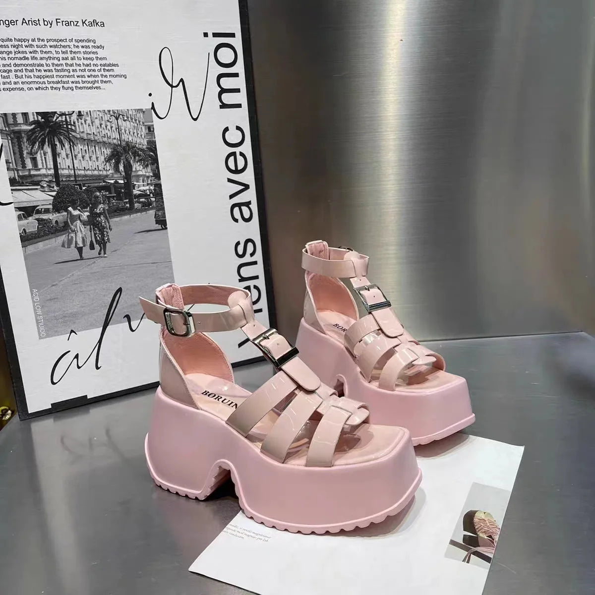 Brand New Design Goth Summer Sandals Women Platform Chunky High Heels Female Shoes Punk Thin Band 2023 Fashion Shoes For Woman