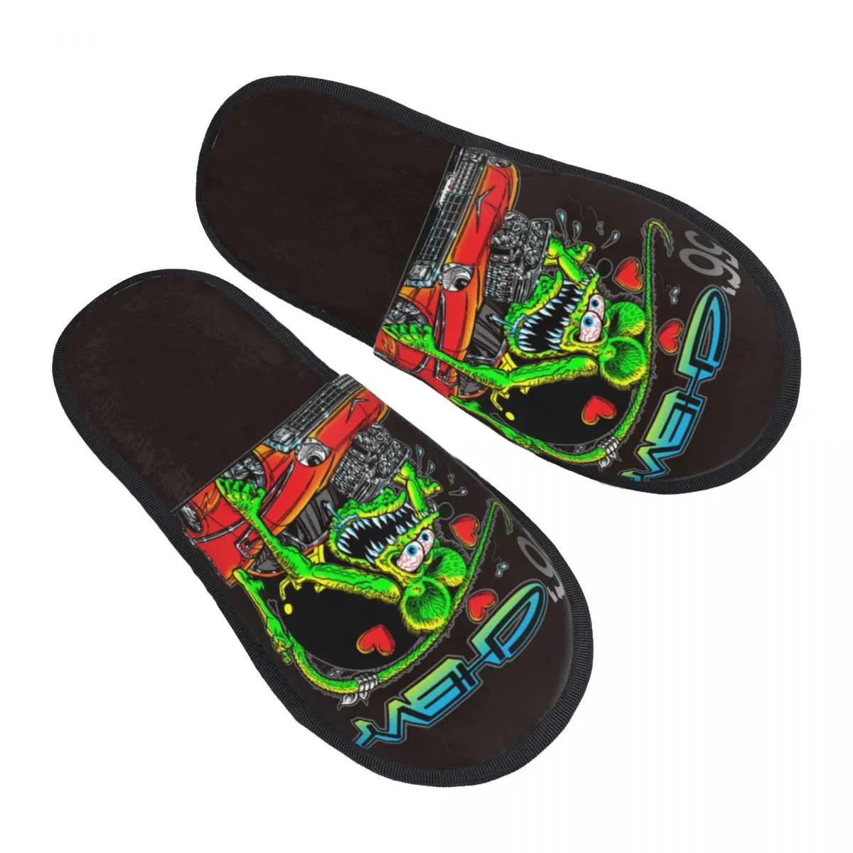 Chaussons Animés Rat Fink Personnalisés Anime Dessin Animé pour Femmes, Chaussons d'Hôtel Confortables en Mousse à Mémoire, À Enfiler