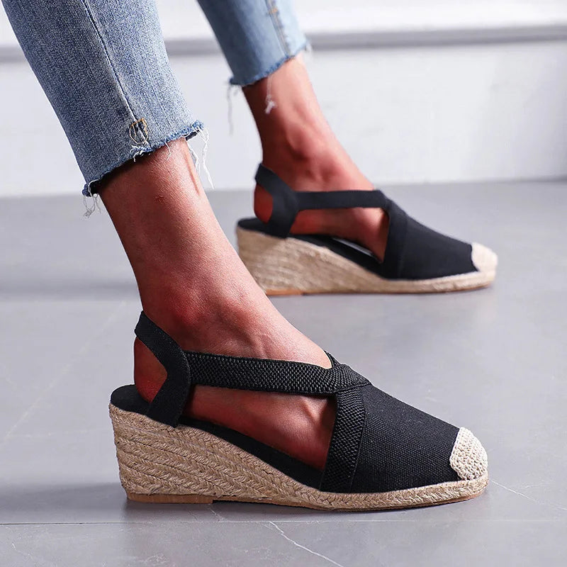Summer Women's Sandals 2024 Straw braided Wedge Heels Espadrille Sandals Big Size Female Shoes Female Gladiator Slingback Shoes