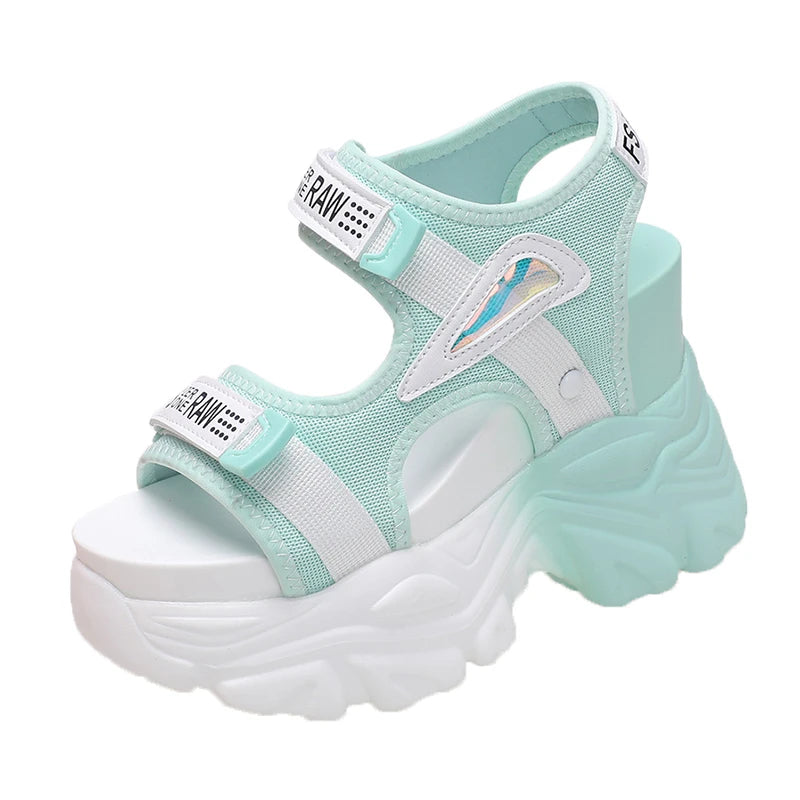 Fashion Summer Women Platform Sandals Wedges Thick Bottom Casual Mesh Shoes Woman 10.5CM High Heels Comfortable Sandals Sneakers
