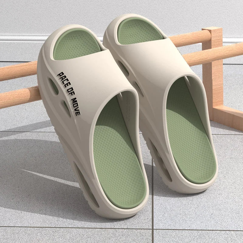 Couple Slippers Open Toe Cool Slippers Indoor Outdoor Walk Soft Thick Soled Shower Non-Slip Color Block Fashion Beach Slippers