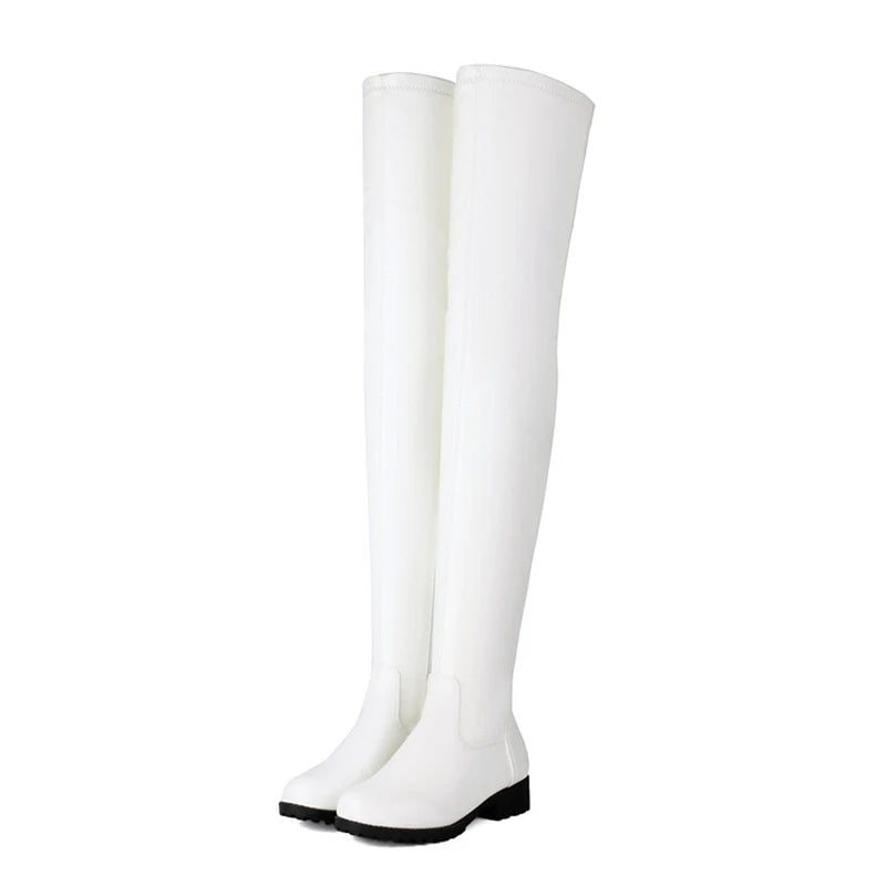 REAVE CAT Autumn Over Knee Boots 3.5cm Heel Round Toe Leather Thigh High Fashion Big Size 45 46 47 48 US17