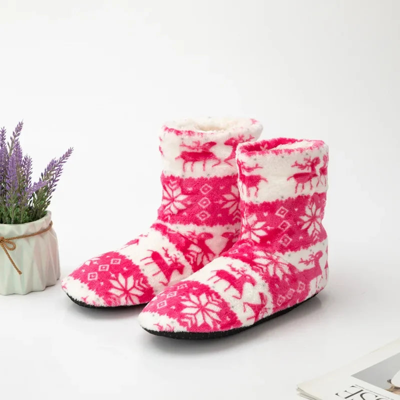 House Fluffy Slipper Womens Winter Warm Christmas Elk Fur Contton Plush Anti Skid Grip Sole Indoor Home Female Room Shoes Boots