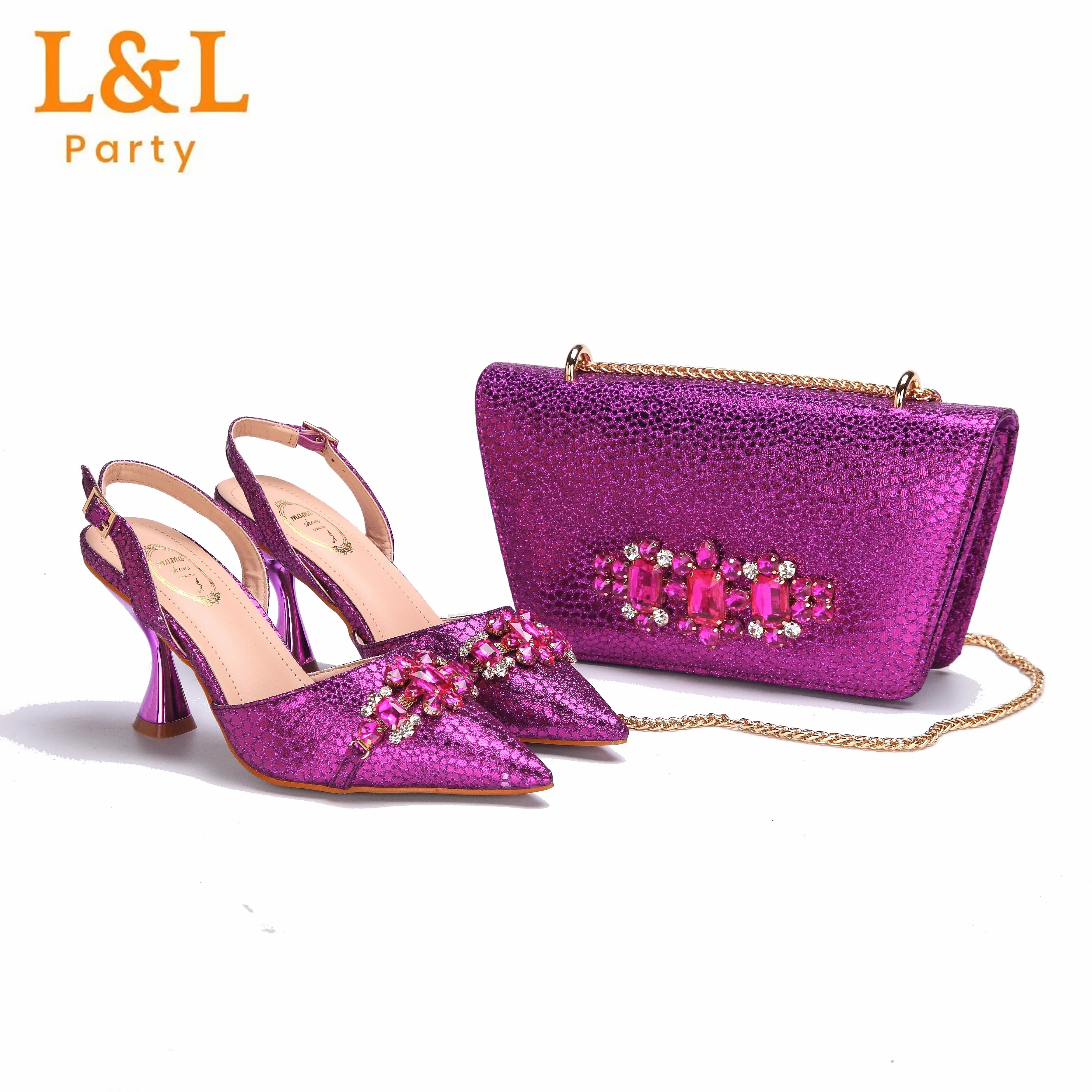 2024 Newest INS Pink Color Elegant High Heels Nigeria Popular Design African Ladies Shoes And Bag Set for Wedding Party