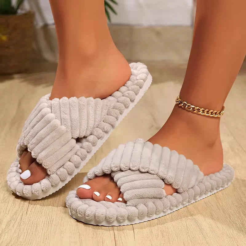 Women's Bow knot Slippers Four Seasons Home Shoes Indoor Corduroy Soft Leisure Comfortable Living Room Non slip Flip flop 
