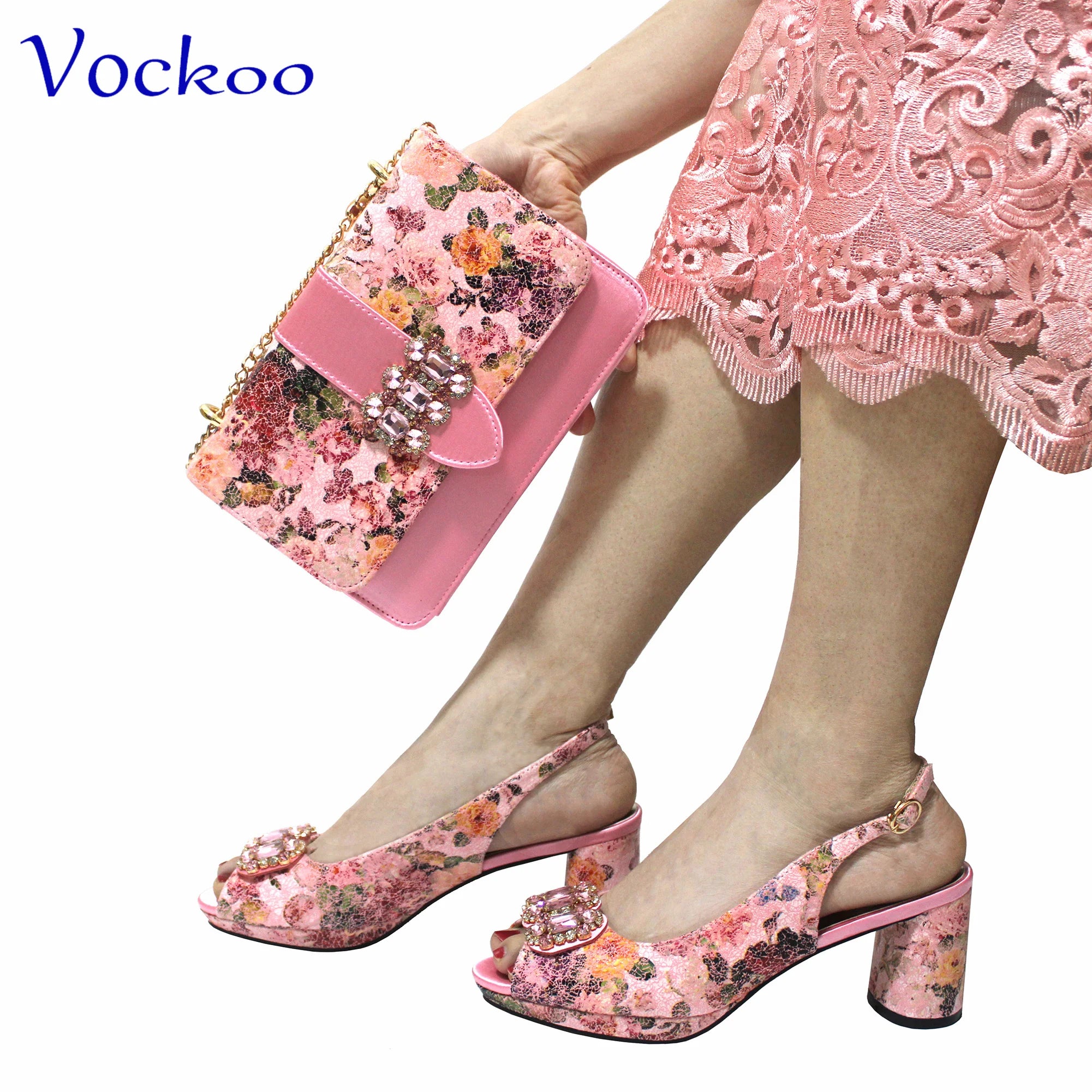2024 Mature Style High Quality Comfortable Heels Italian Women Shoes and Bag Set with Shinning Crystal in Yellow Color