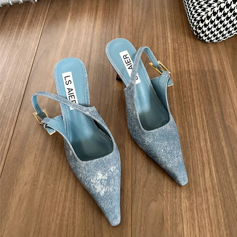 Leopard Pointed Toe Sexy High Heels Women Shoes Summer Sandals Designer New Dress Party Shoes Walking Pumps Mujer Zapatos