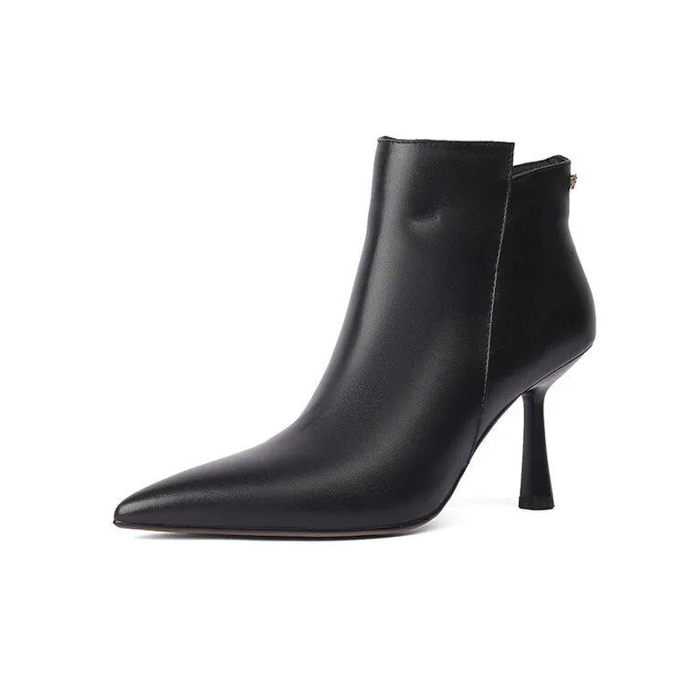 Autumn Boots Women Genuine Leather Shoes for Women Pointed Toe Ankle Boots Super High Heel Shoes Winter Thin Heel Modern Boots