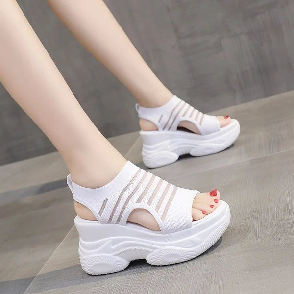 Female Sandal 2023 Summer Comfort Shoes for Women Strappy Heels All-Match Cross-Shoes Clogs Wedge Increasing Height Girls Sports