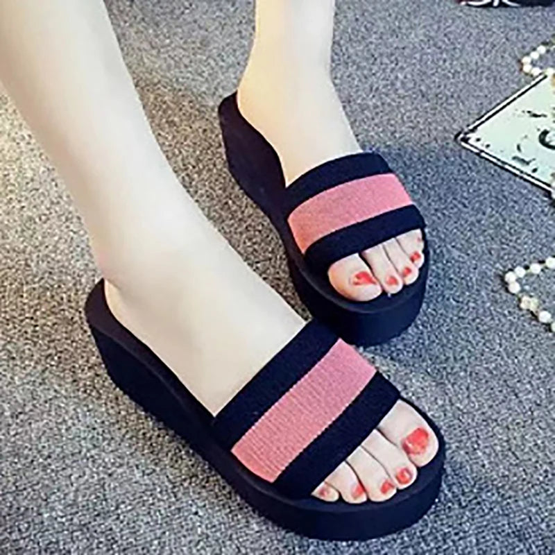 Summer Women's Slippers Fashion Platform Wedge Sandals Outdoor Leisure Flip Flops Travel Beach Slippers High Heel Women Slides