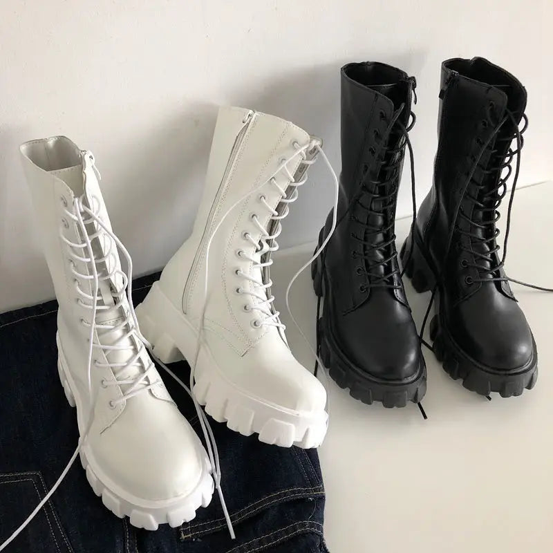 Bottes mi-mollet pour femmes, chaussures de sport à lacets, style Chelsea, fermeture éclair, tendance automne-hiver
