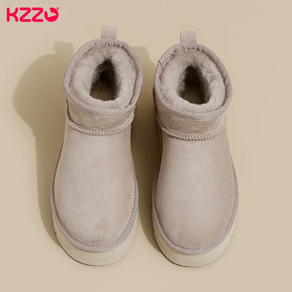 KZZO 2023 Australia Sheepskin Leather Ultra Mini Platform Snow Boots Women Natural Wool Fur Ankle Thick Sole Winter Warm Shoes