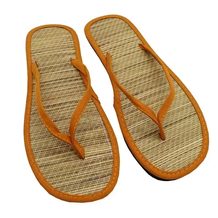 Women Flat Flip-flops Slippers Comfortable Non-slip Sandals Bamboo Rattan Flip Flop Home Bathroom Fashion Slippers Zapatos