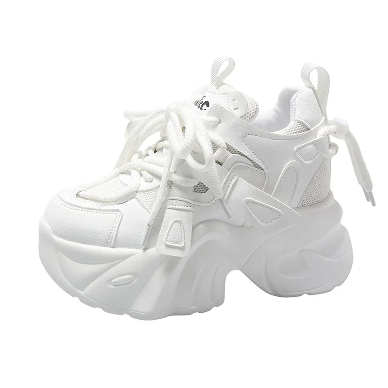 7CM Women Casual Leather Sneaker Autumn Lace up High Platform Shoes Thick Sole Sport Dad Shoes Woman Sneakers Chaussure Femme