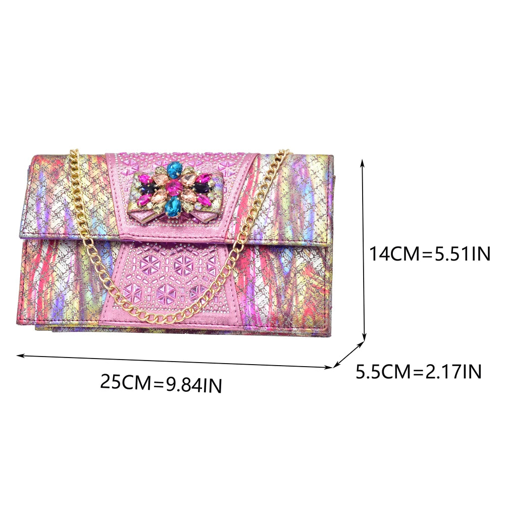 Latest Pink Shoe and Bag Set Women Italian Decorated with Rhinestone African Women Wedding Shoes Bride Plus Size Women Pumps 43