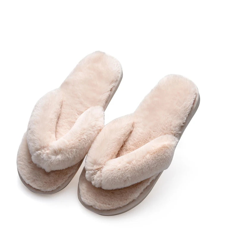 Winter Women House Slippers Faux Fur Fashion Warm Shoes Woman Slip on Flats Female Slides Black Pink cozy home furry slippers