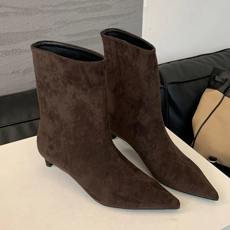 Fashion Pointed Toe Flock Women Ankle Boots Shoes With Low Heel Designer Footwear Slip On Ladies Modern Short Booties Shoes