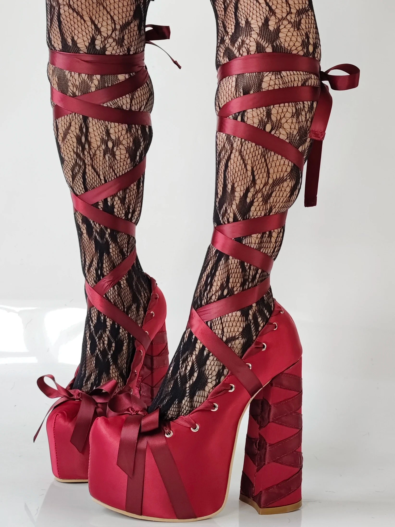 Plateau-Satinschleife, süße Mädchen-Sandalen, Sommer, runde Zehenpartie, Spitze, dicke High Heels, Ins-Stil, Lolita-Tanz, einfarbig, Party-Sandalen