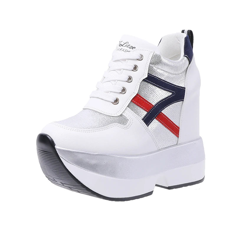 Autumn Women High Platform Shoes Height Increasing Casual Shoes 12 CM Thick Sole Trainers Breathable Shoes Women Sneakers
