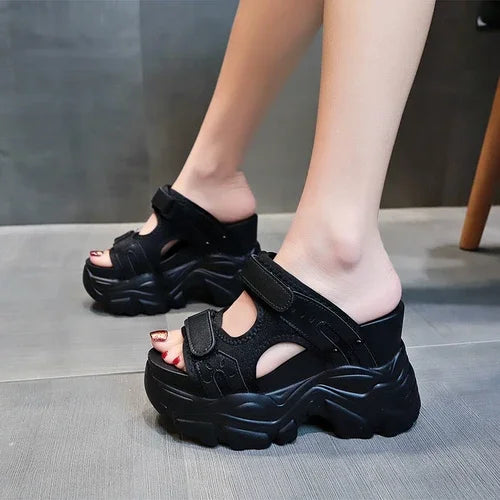 Women Slippers Female Sandals 10CM High Heels Ladies High Platform Beach Slides New 2025 Summer Chunky Flip Flops Woman