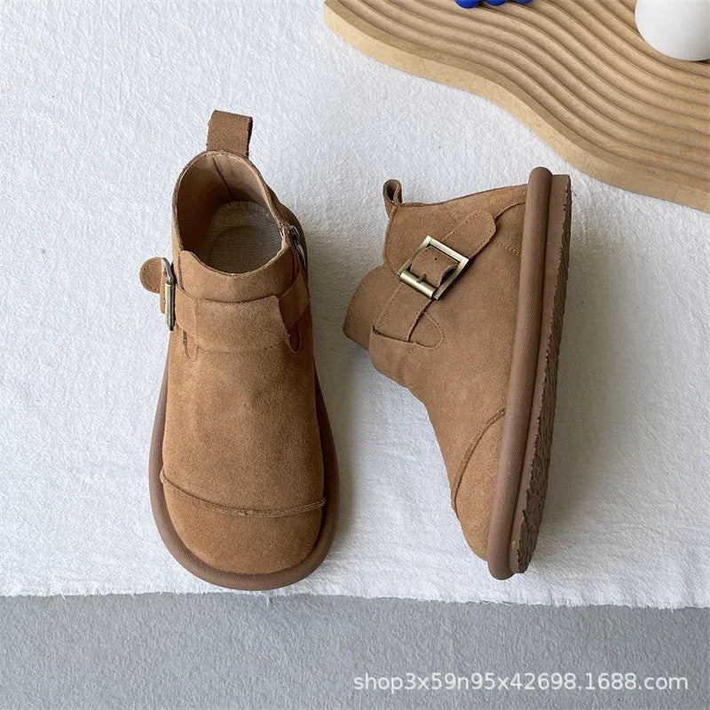 System Cow Suede Women's Boots Retro Cowhide College Leather Shoes for Women Versatile England Single Snow Boots Casual Shoes