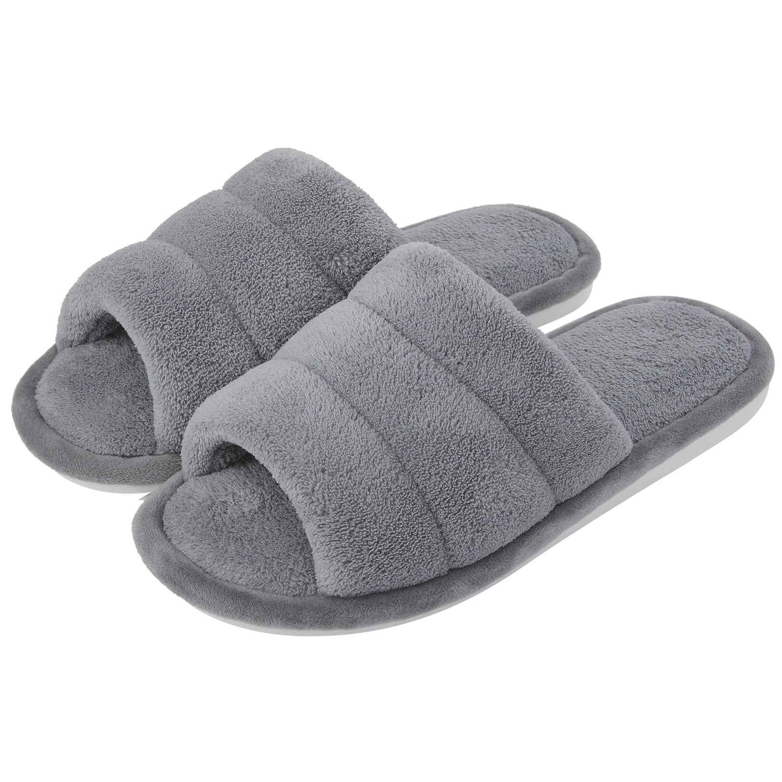 Comwarm Plush House Slippers For Women And Man Open Toe Cozy Cotton Shoes Indoor Outdoor Flat Soft Breathable Non-slip Sandals