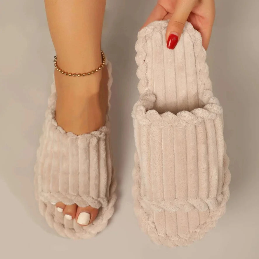 2024 women's new fashionable and minimalist one word slippers for indoor and home couples with striped open toe cotton slippers