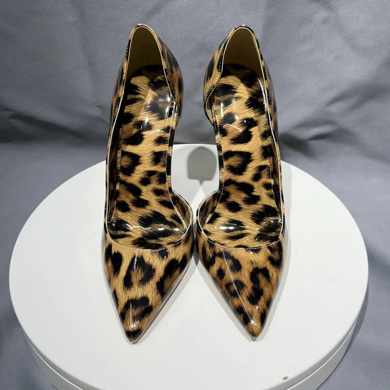D'Orsay & Two-Piece All for Leopard Patent Leather Women Pumps 12cm Stiletto High Heels Slip On Party Sexy Shoes Women 44 45