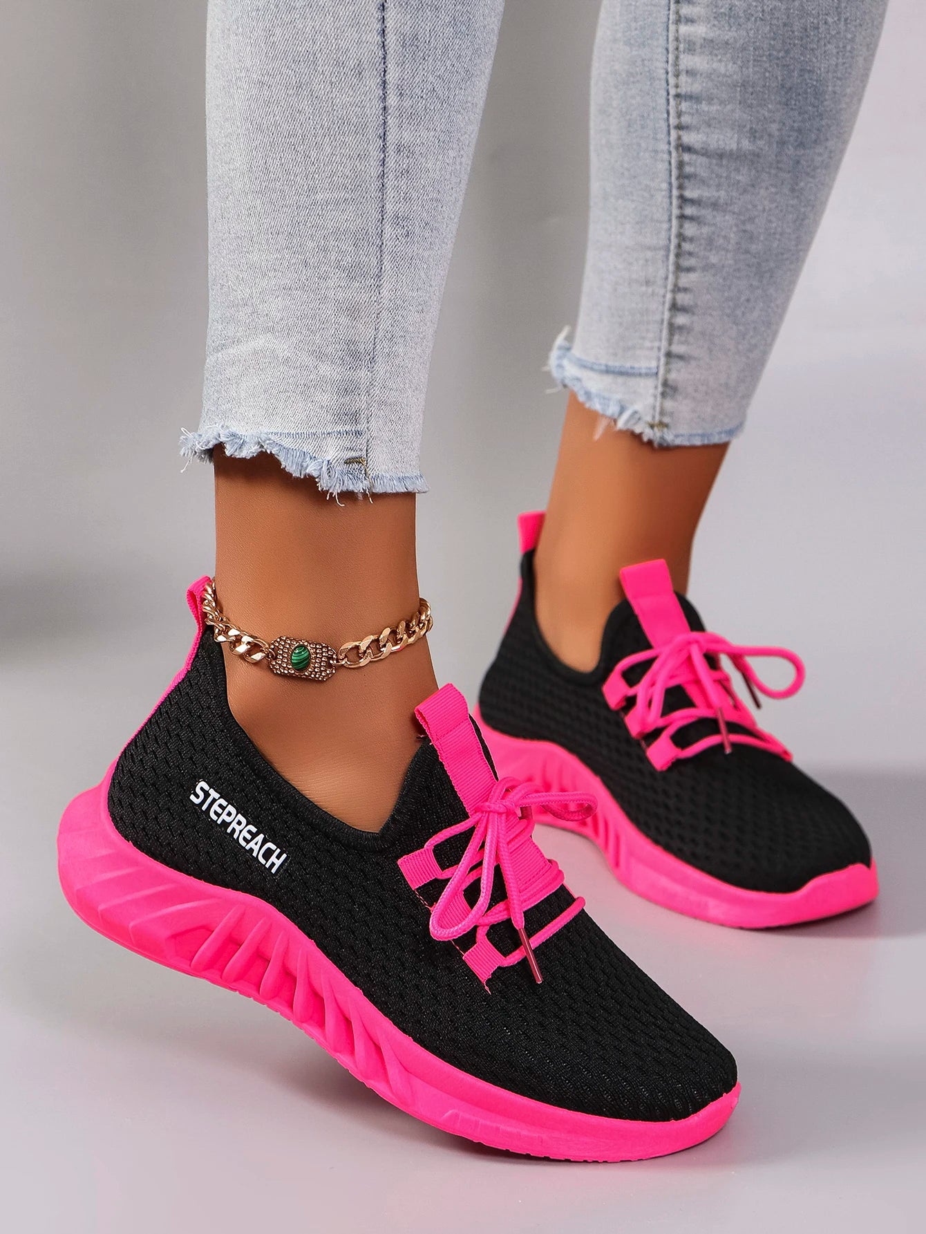 Nouveau produit de printemps : chaussures de sport décontractées à blocs de couleurs pour femmes avec sangle Confortables, respirantes, légères, résistantes à l'usure