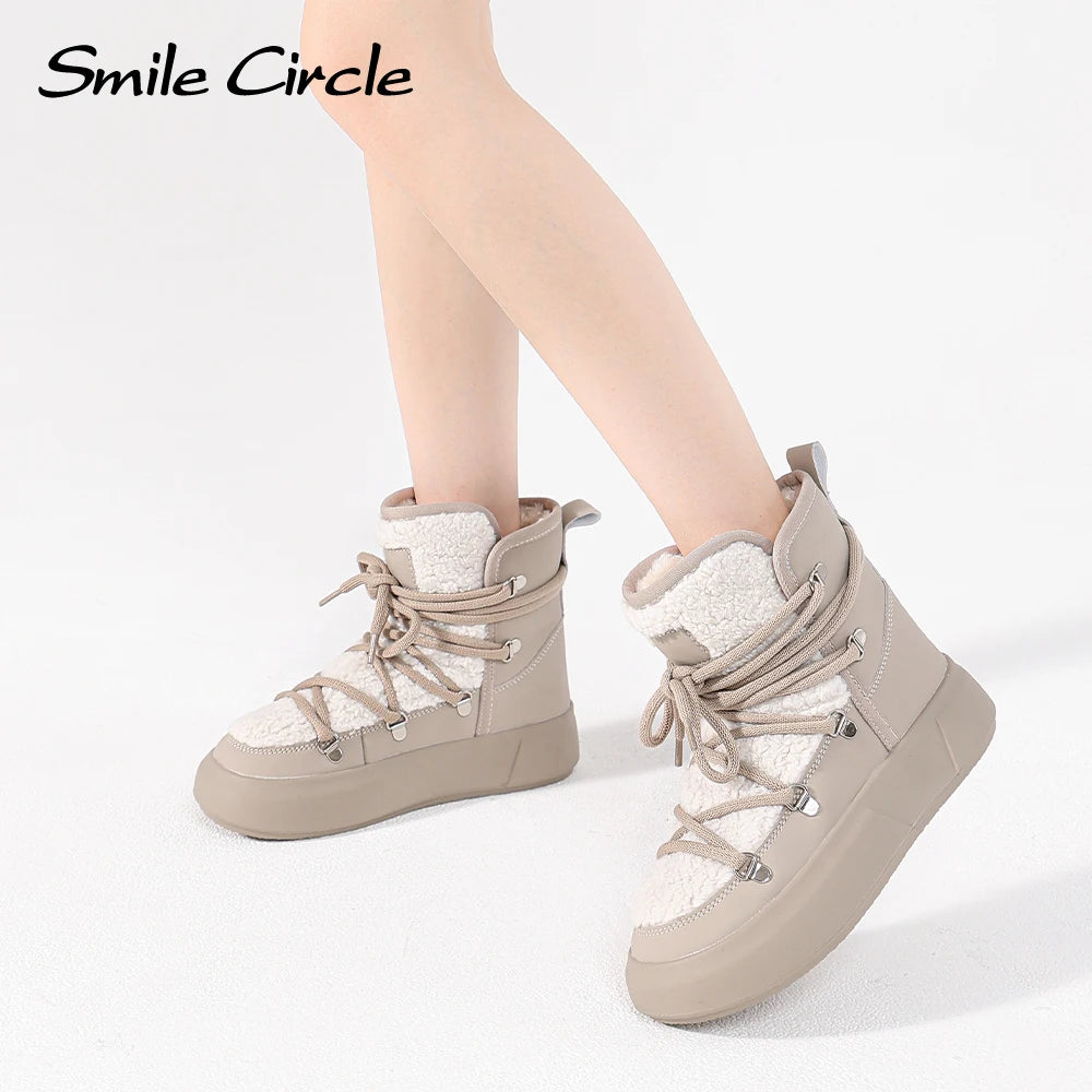 Smile Circle Snow Boots Women Winter Warm Plush Ankle Boots Trendy Platform Casual Shoes