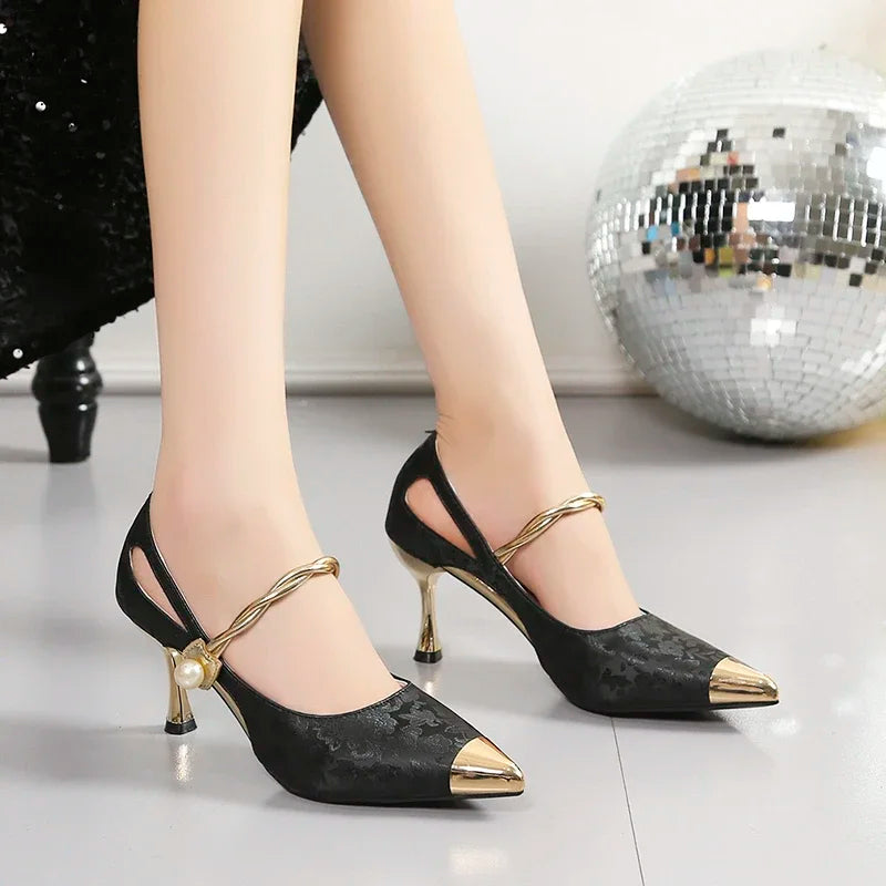 Women's Sandals SummerNew High Heels Pointed Head Embroidered Thin Belt Bag Head Sandals Casual Fashion Temperament Heel Sandals