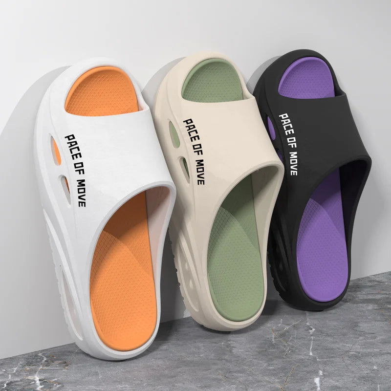 Couple Slippers Open Toe Cool Slippers Indoor Outdoor Walk Soft Thick Soled Shower Non-Slip Color Block Fashion Beach Slippers