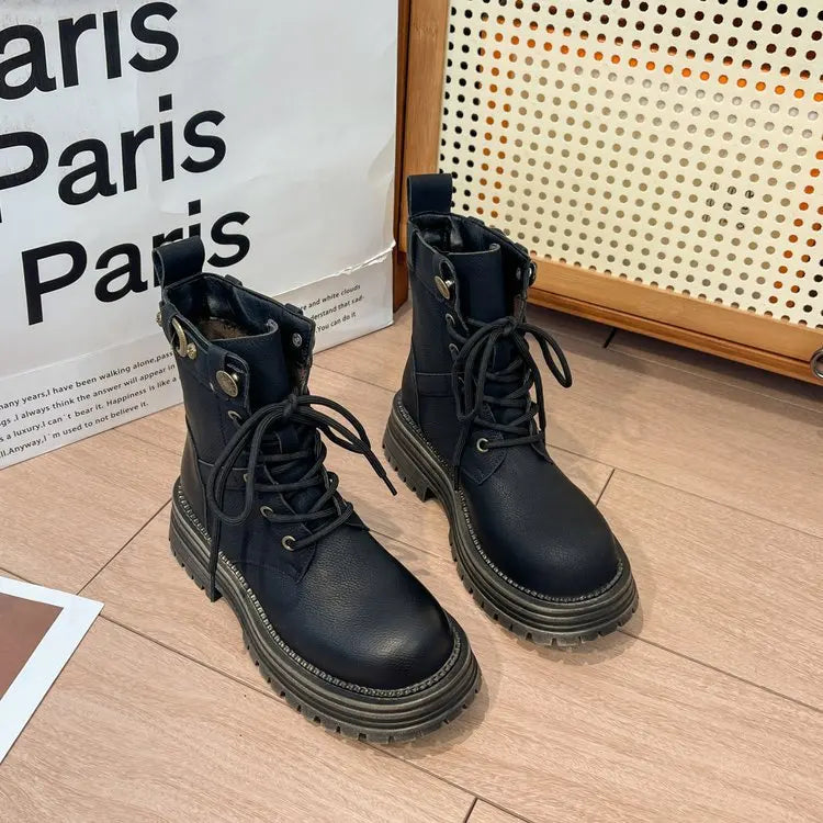 Med Heel Boots Women's Rubber Shoes Rain Flock PU Sewing Hoof Women's Rubber Boots Rain Med PU Flock Sewing Hoof