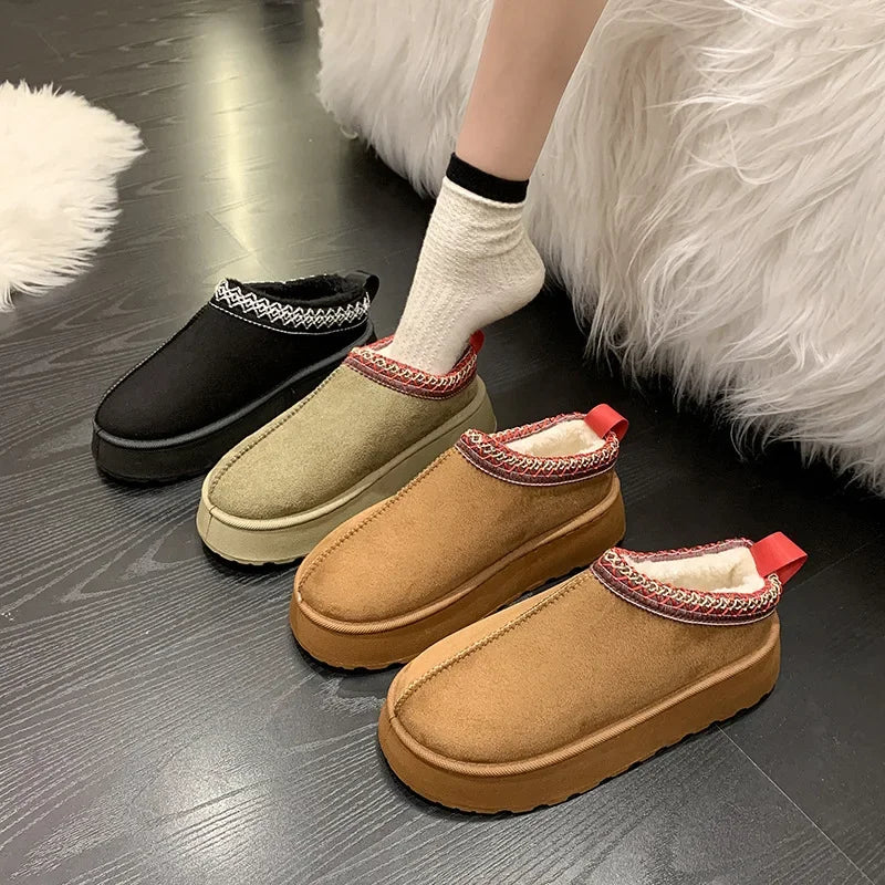 Winter Warm Snow Boots Women Chunky Platform Plush Ankle Boots for Woman Suede Cotton Padded Shoes Waterproof Slippers Loafers