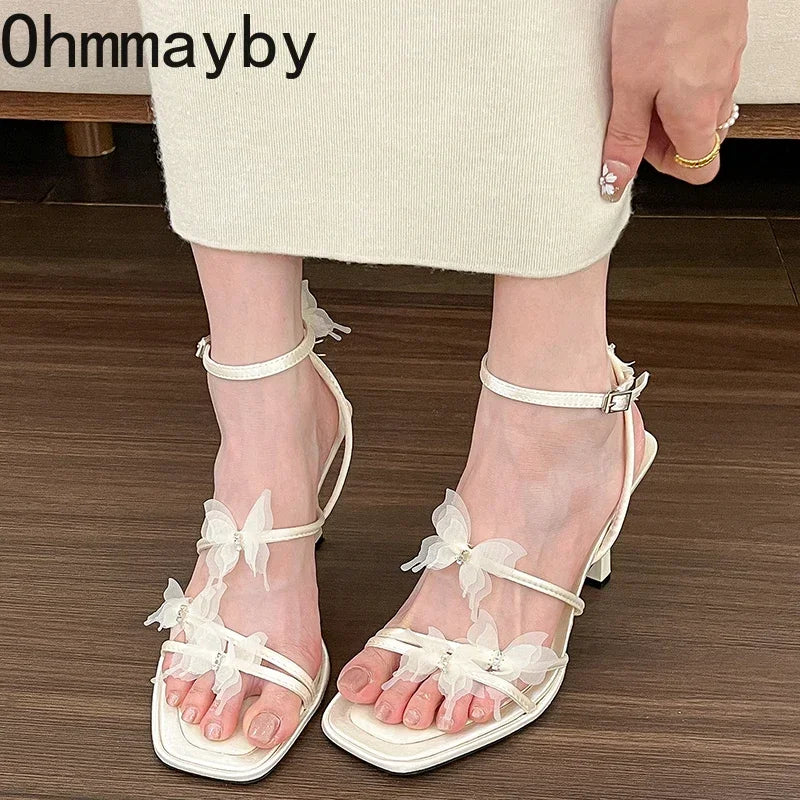 Luxury Designer Summer High Heel Woman Sandals Fashion Elegant Butterfly-knot Shoes Ladies Outdoor Party Dress Sandalias