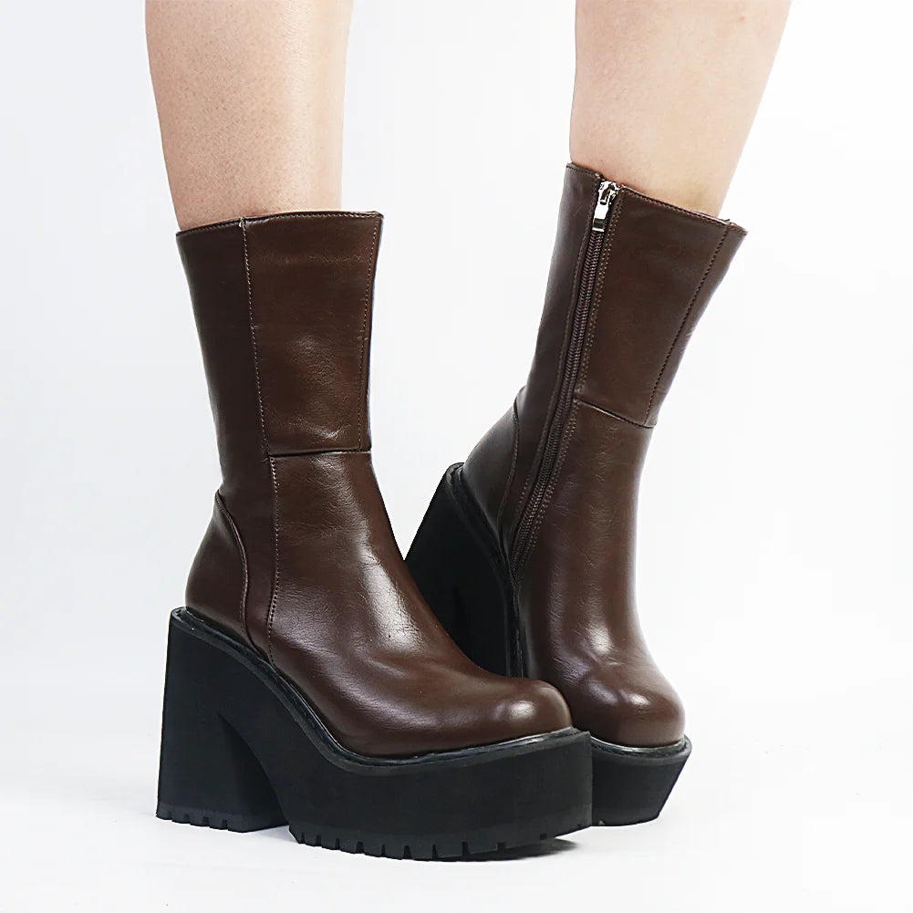 Big Size 43 Brand New Female Chunky High Heels Boots Fashion Zip Goth Platform Solid women's Boots Party Street Woman Shoes