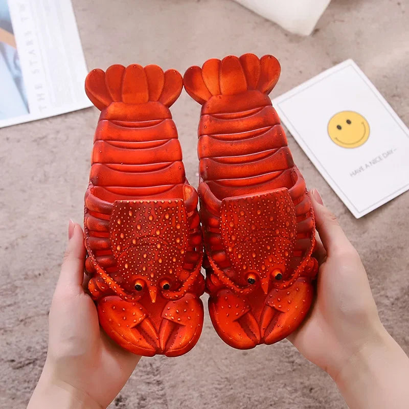Summer Lobster Slippers Men Funny Animal Flip Flops Cute Beach Shower Casual Shoes Women Unisex Big Size Soft Home Slippers 2024